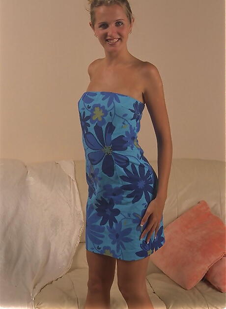 Svelte teen Alex in sexy skirt exposing her ass and hairy twat 