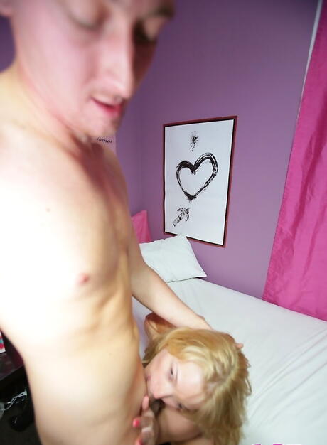 Slender blond teen Rhiannan banged hard in her nice pussy after hot blowjob 